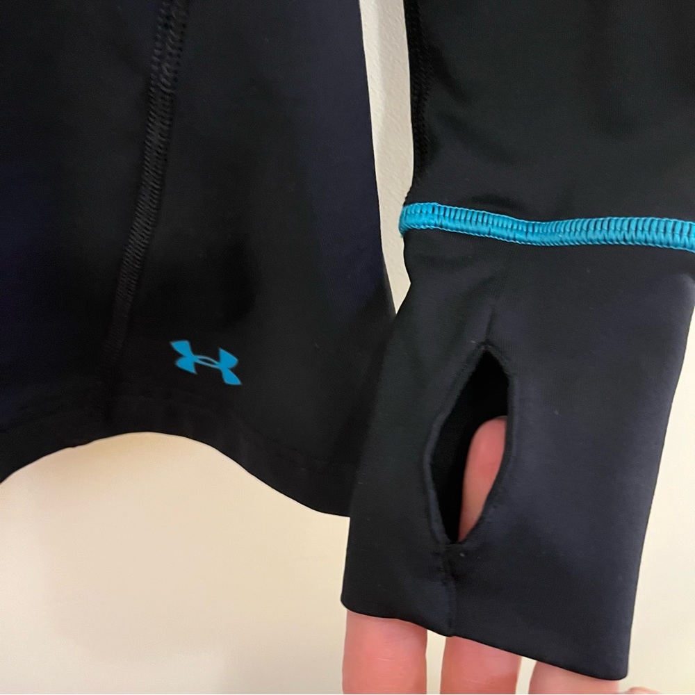 Under Armour Women's Black Long Sleeve Tee with turquoise Accents. - Picture 2 of 8
